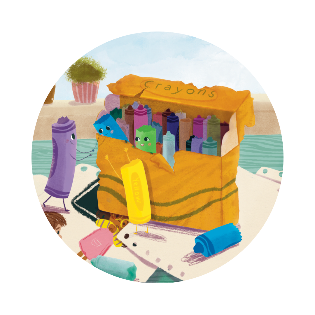 broken crayons in box